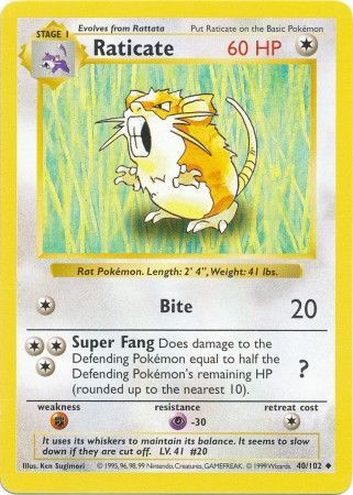 Raticate (40/102) [Base Set Shadowless Unlimited] 