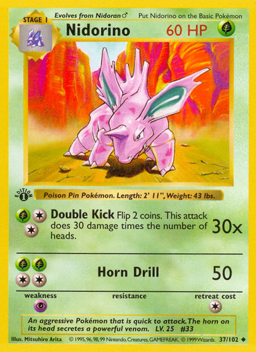 Nidorino (37/102) (Shadowless) [Base Set 1st Edition] 