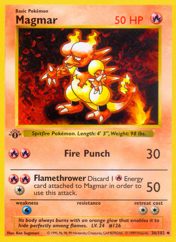 Magmar (36/102) (Shadowless) [Base Set 1st Edition] 