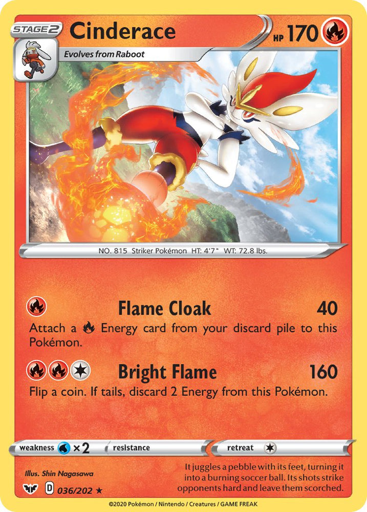 Cinderace (036/202) (Cracked Ice Holo) (Theme Deck Exclusives) [Sword &amp; Shield: Base Set] 