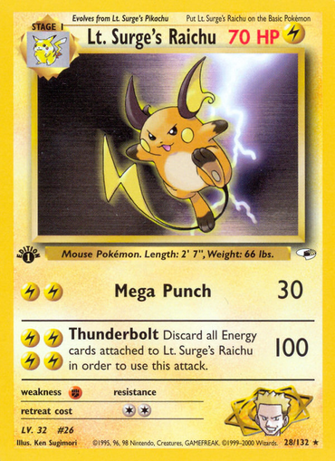 Lt. Surge's Raichu (28/132) [Gym Heroes 1st Edition] 